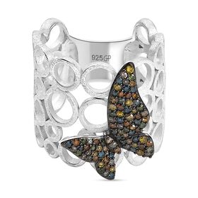 GP Kanchanaburi Blauer Saphir, Blauer Diamant Ring 925 Silber rhodiniert (Größe 17.00) ca. 0.54 ct