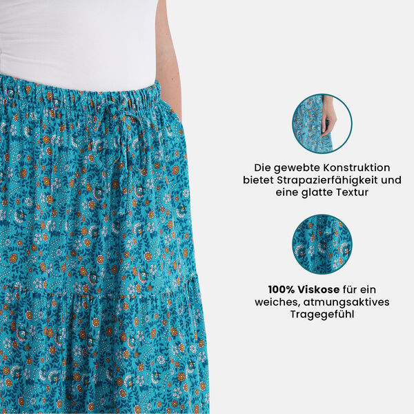 Maxirock mit floralem Muster, elastischer Bund, Länge 90 cm, Türkisfarben image number 3