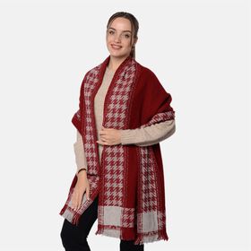 LA MAREY - Wollschal mit Hahnentrittmuster, 200x69 cm, Burgunderrot