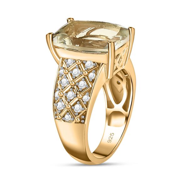 Prasiolith, weißer Zirkon Ring, 925 Silber vergoldet, (Größe 18.00) ca. 6.67 ct image number 5