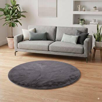 Weicher Langflor Teppich in Wolkenform mit Schaumstoffunterlage, Rund, 120cm, Grau