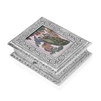 Handgefertigte, oxidierte Schmuckbox mit Edelsteinmalerei, Eulen-Design,  20x15x6,36 cm