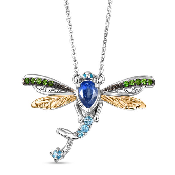 GP - Kyanit, Himmelblauer Topas Halskette ca. 45 cm 925 Silber Rhodiniert und 750 Gelbgold Vermeil ca. 0,78 ct.