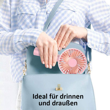 Tragbarer Mini-Ventilator mit 3 Geschwindigkeitsstufen, inklusive Batterie, Rosa