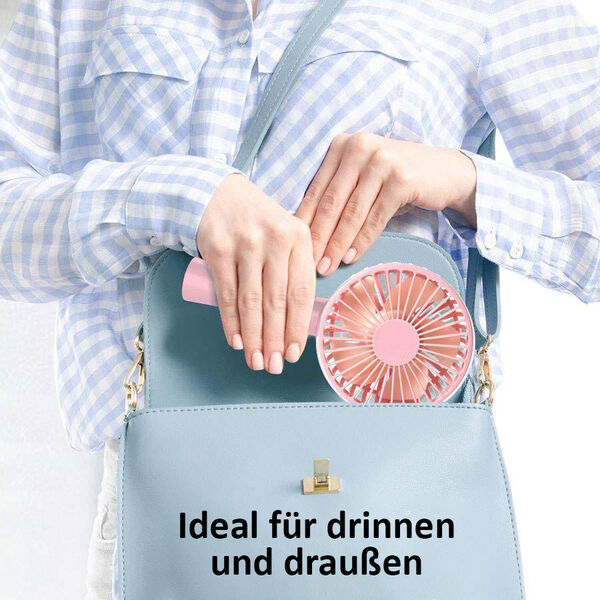 Tragbarer Mini-Ventilator mit 3 Geschwindigkeitsstufen, inklusive Batterie, Rosa image number 3