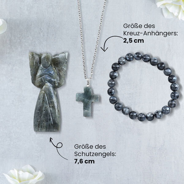 3er-Labradorit-Set &ndash; Engel, Kreuz-Anh&auml;nger und Armband image number 4