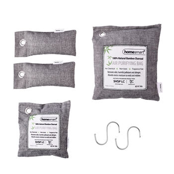 HOMESMART - 4er-Set, Aktivkohle luftreinigende Beutel mit Haken (2x75g - 1x200g - 1x500g)