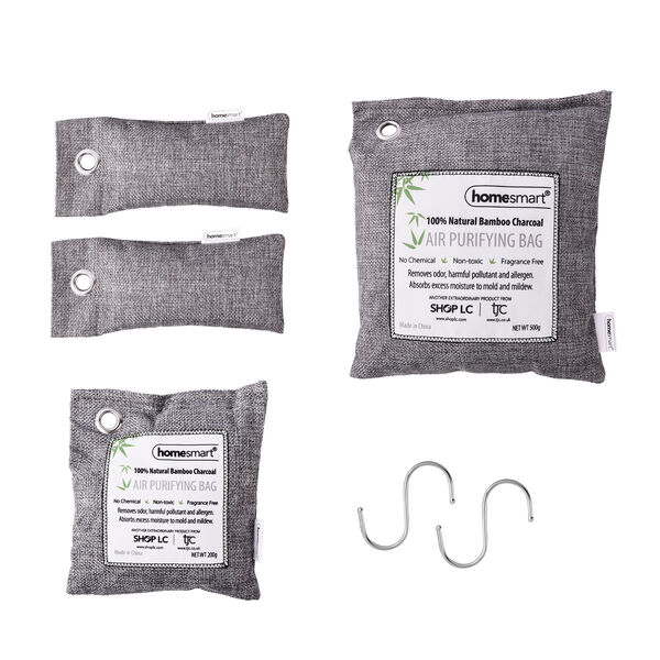 HOMESMART - 4er-Set, Aktivkohle luftreinigende Beutel mit Haken (2x75g - 1x200g - 1x500g)