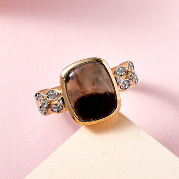 Zimbaprase und wei&szlig;er Zirkon Ring, 925 Silber Gelbgold Vermeil (Gr&ouml;&szlig;e 20.00) ca. 4,00 ct