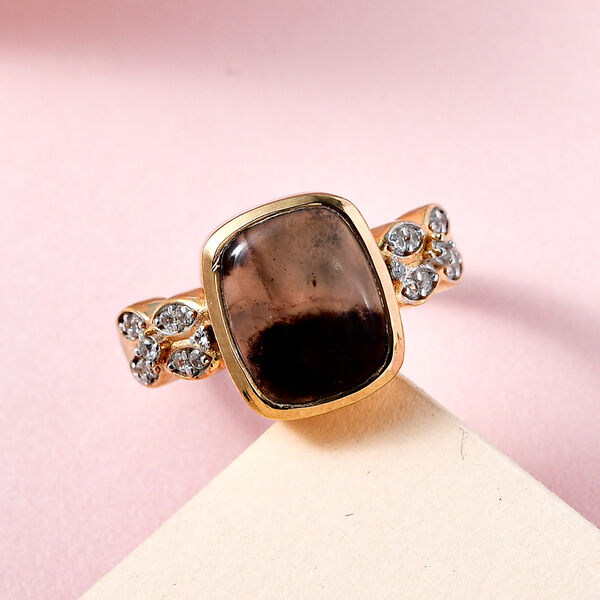 Zimbaprase und wei&szlig;er Zirkon Ring, 925 Silber Gelbgold Vermeil (Gr&ouml;&szlig;e 20.00) ca. 4,00 ct image number 1