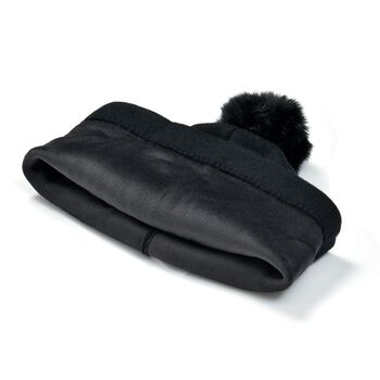 LA MAREY 2er-Set Kaschmir M&uuml;tzen und Handschuhen mit Mikropl&uuml;sch-Futter, Schwarz