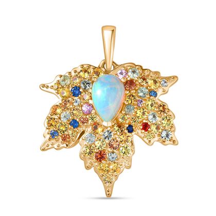 D'Joy AA Nat&uuml;rlicher, &auml;thiopischer Welo Opal, Mehrfarbig Saphir Anh&auml;nger 925 Silber 750 Gelbgold Vermeil ca. 2.98 ct