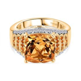 Djoy AA Serra Gaucha Citrin, Feueropal Ring 925 Silber 750 Gelbgold Vermeil (Größe 21.00) ca. 6.27 ct