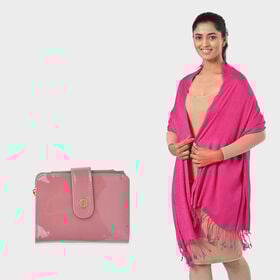 Jacquard-Schal aus Viskose und Geldbörse aus PU-Leder mit RFID-Schutz Rosa