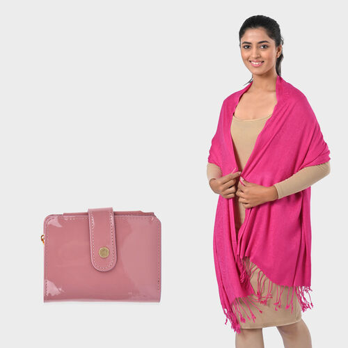 Jacquard-Schal aus Viskose und Geldbörse aus PU-Leder mit RFID-Schutz Rosa image number 0