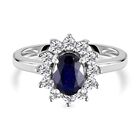 Masoala Saphir und weißer Zirkon-Ring, (Fissure gefüllt), 925 Silber platiniert (Größe 16.00) ca. 1.84 ct