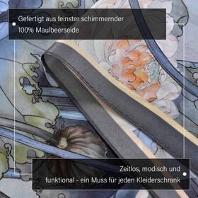 LA MAREY: Premium Selection - 100% Maulbeerenseiden-Halstuch mit Garten Druck, 35x150 cm, Blau