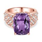 Rose De France Amethyst, weißer Zirkon Ring, 925 Silber rosévergoldet (Größe 20.00) ca. 7.08 ct