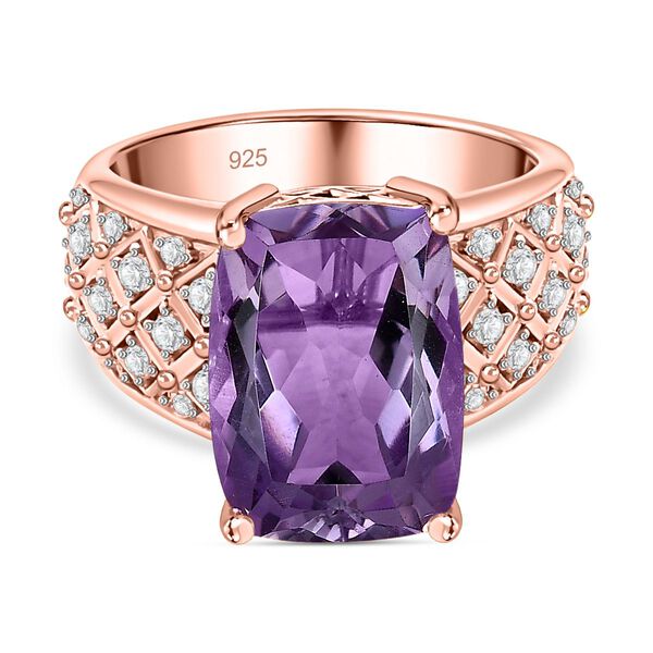 Rose De France Amethyst, wei&szlig;er Zirkon Ring, 925 Silber ros&eacute;vergoldet (Gr&ouml;&szlig;e 20.00) ca. 7.08 ct