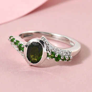 Nat&uuml;rlicher Chromdiopsid und ZirkonRing 925 Silber platiniert  ca. 1,18 ct