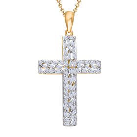 LUXURIANT DIAMOND- SI-GH Labor Diamant Kreuz Anhänger mit 50cm Kette, 925 Silber 750 Gelbgold Vermeil - 0,33 ct.