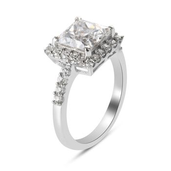 LUSTRO STELLA Hergestellt mit ZIRKONIA Ring 925 Silber Platin-&Uuml;berzug (Gr&ouml;&szlig;e 17.00) ca. 4,05 ct