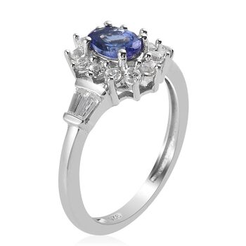 AA Tansanit und Zirkon Ring 925 Silber Platin-&Uuml;berzug