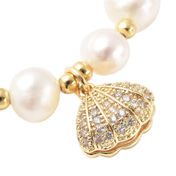 Wei&szlig;es S&uuml;&szlig;wasserperlen- und wei&szlig;es, k&uuml;nstliches Diamant-Armband, 16.5 cm, Messing image number 4