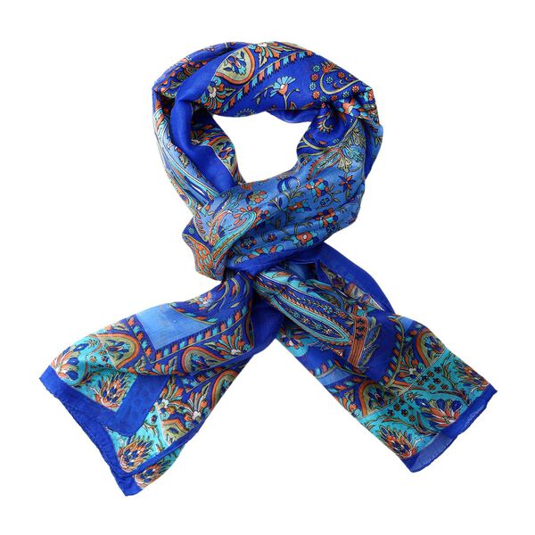 100% Seidenschal, bedruckt mit Paisleymuster, 50x160cm, Blau image number 4