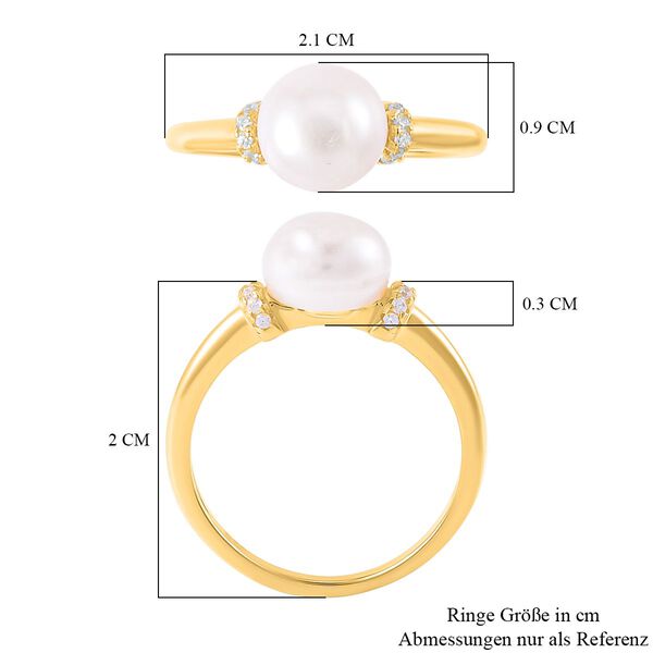 Weiße Süßwasser Perle Ring, 925 Silber vergoldet (Größe 20.00) image number 7