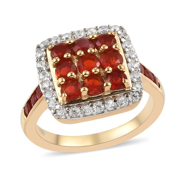 Mexikanischer Kirschfeuer-Opal und Zirkon Ring 925 Silber 585 Vergoldet image number 4