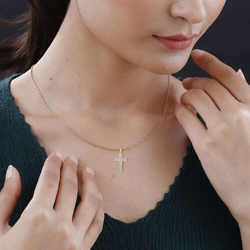 LUXURIANT DIAMOND- SI-GH Labor Diamant Kreuz Anhänger mit 50cm Kette, 925 Silber 750 Gelbgold Vermeil - 0,33 ct. image number 3