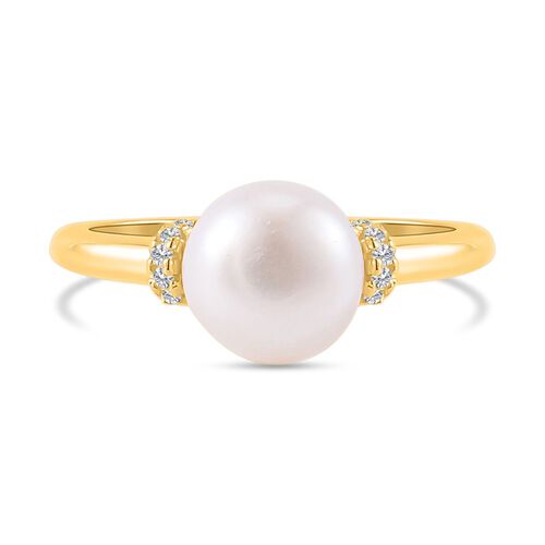 Weiße Süßwasser Perle Ring, 925 Silber vergoldet (Größe 21.00) image number 0