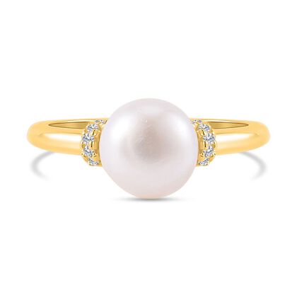 Weiße Süßwasser Perle Ring, 925 Silber vergoldet (Größe 21.00)