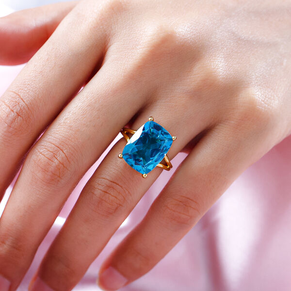 Capri-Blau Triplett Quarz-Ring, 925 Silber vergoldet  ca. 11,06 ct image number 3