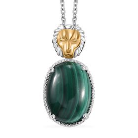 Zweifarbiger Malachit-Anhänger mit 50cm Kette und Löwenkopf - 17 ct.
