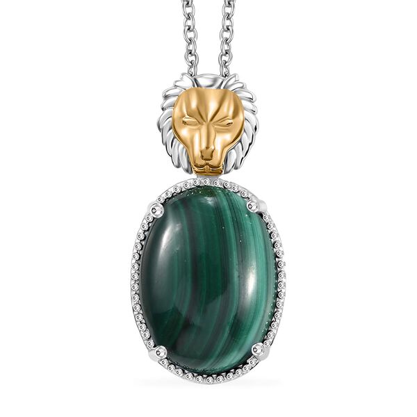 Zweifarbiger Malachit-Anhänger mit 50cm Kette und Löwenkopf - 17 ct. image number 0