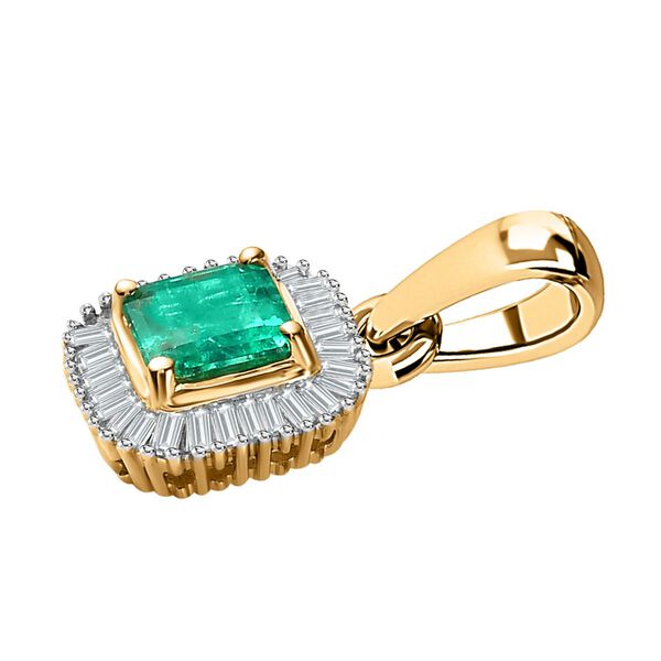 AAA Kolumbianischer Smaragd, Weißer Diamant Anhänger, 585 Gold ca. 0.78 ct image number 4