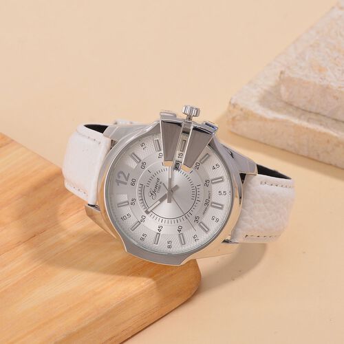 GENOA TIME V2 - Japanisches Datumswerk mit Blauem Lederarmband, Silber-Akzenten und Einzigartigem Zifferblatt-Design, Wasserdicht, 25 cm, ca. 79,00g, weiß image number 1