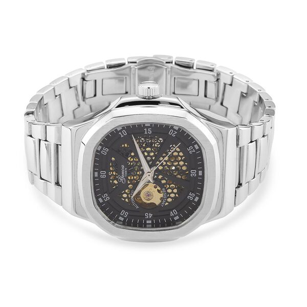 GENOA - Automatikuhr mit Skelett-Design, Edelstahlarmband, 3ATM wasserdicht, Schwarzes Zifferblatt, ca. 22 cm image number 4