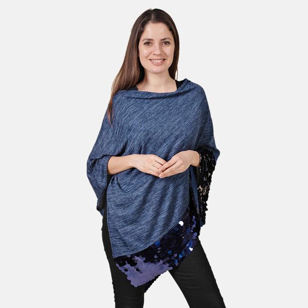 TAMSY: Poncho mit Pailletten-Bord&uuml;re, Einheitsgr&ouml;&szlig;e, Dunkelblau&nbsp; image number 3