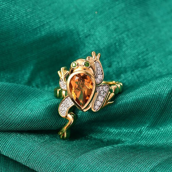 GP - Serra Gaucha Citrin, Weißer Zirkon Ring 925 Silber 750 Gelbgold Vermeil (Größe 21.00) ca. 1,86 ct image number 1