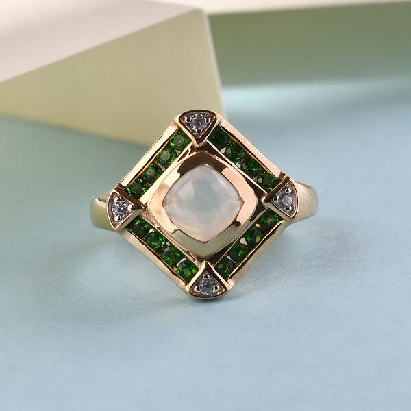 Nat&uuml;rlicher &Auml;thiopischer Opal und Nat&uuml;rlicher Chromdiopsid Ring 925 Silber vergoldet  ca. 1,15 ct image number 2