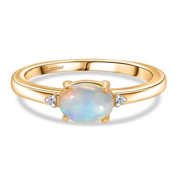 AA Nat&uuml;rlicher, &auml;thiopischer Welo Opal, Lab Grown Diamant Ring 925 Silber vergoldet (Gr&ouml;&szlig;e 17.00) ca. 0,55 ct