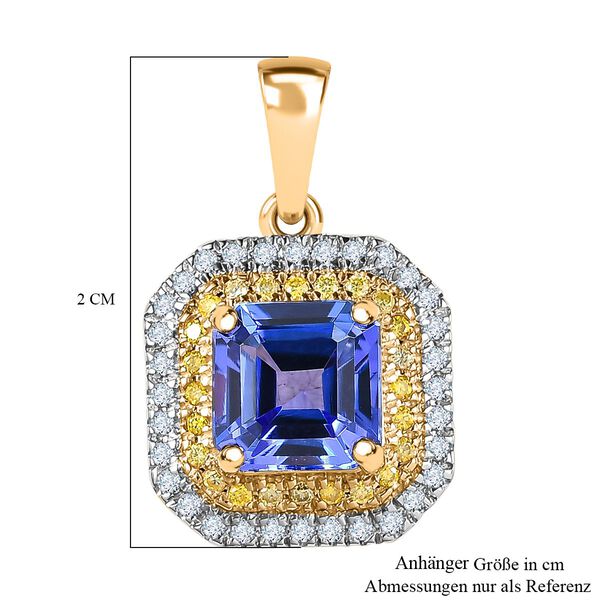 AAA Tansanit, nat&uuml;rlicher gelber und wei&szlig;er Diamant-Anh&auml;nger in 585 Gelbgold - 1,90 ct. image number 5