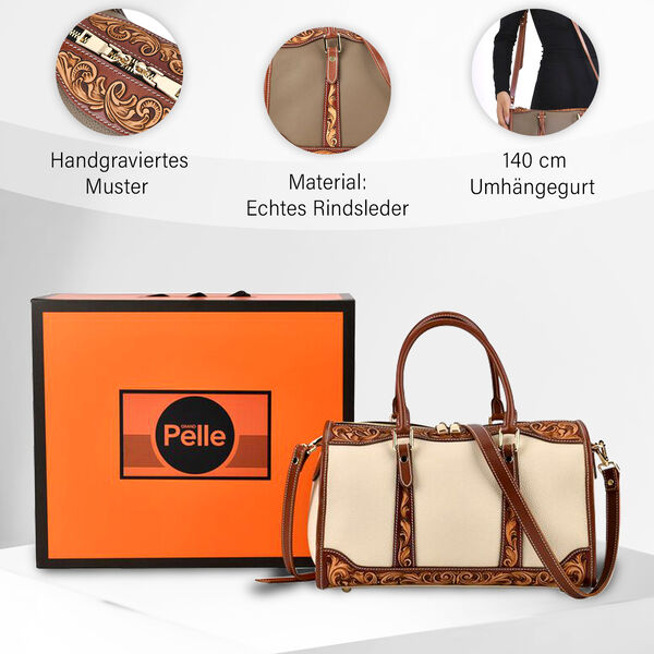 Grand Pelle  - Echtleder Umhängetasche, 34,5x15x21 cm, beige image number 3