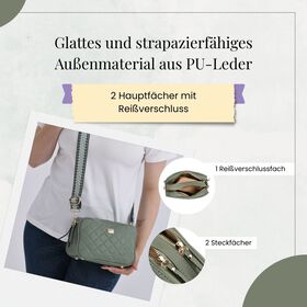 Crossbody-Tasche in Stepp-Optik mit abnehmbarem ethnischem Gurt, 21x13x7,5cm, Gr&uuml;n