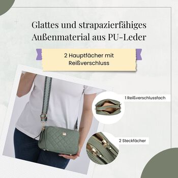 Crossbody-Tasche in Stepp-Optik mit abnehmbarem ethnischem Gurt, 21x13x7,5cm, Gr&uuml;n