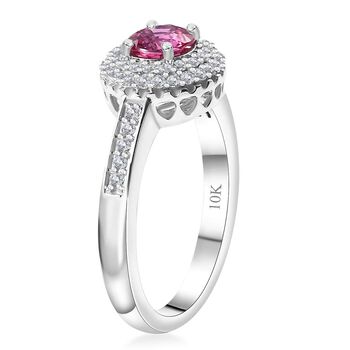 Zertifiziert und gepr&uuml;ft AAA Rosa Saphir und Diamant Ring in 417 Wei&szlig;gold - 1 ct
