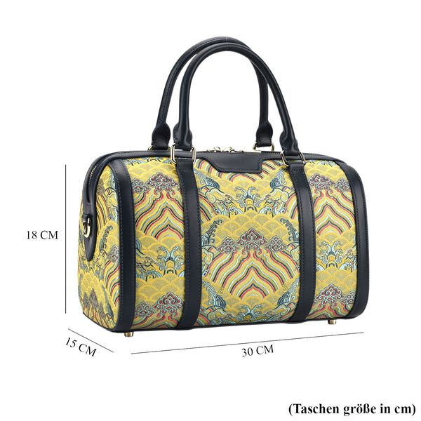 LA MAREY Brokat Crossbody Tasche aus Seide und Echtleder, 30x18x15cm, Gelb image number 7